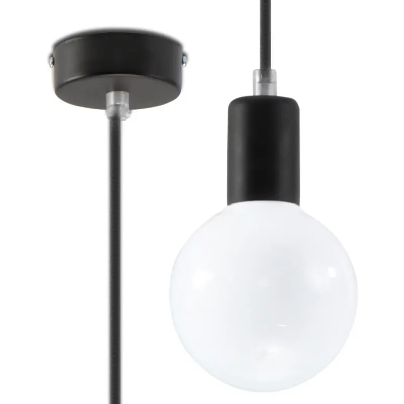 Suspension EDISON, acier/textile, noir, E27