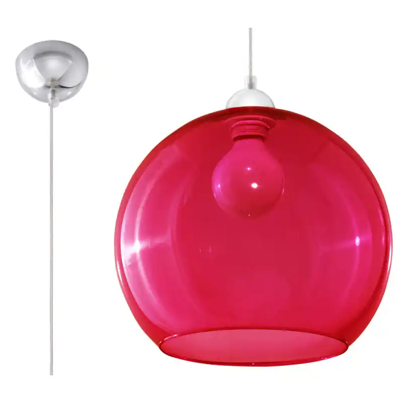 Suspension BALL, verre/acier, rouge/chrome, E27