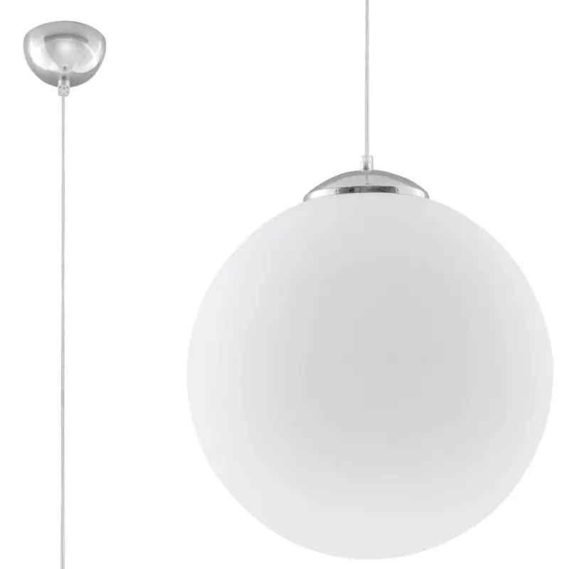 Suspension UGO 30, verre/acier, blanc/chrome, E27