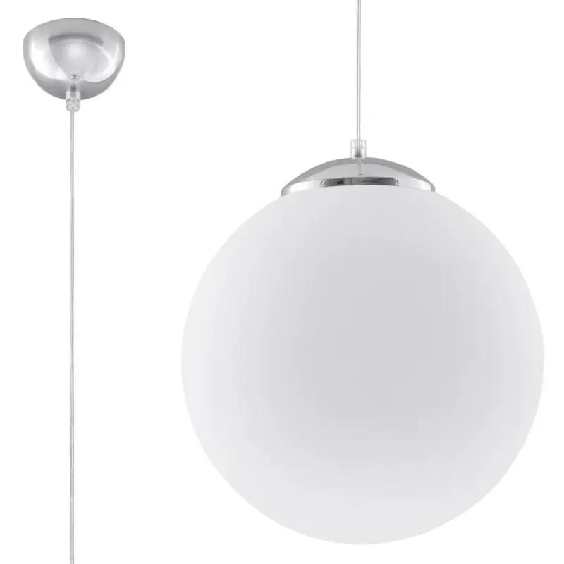 Suspension UGO 40, verre/acier, blanc/chrome, E27