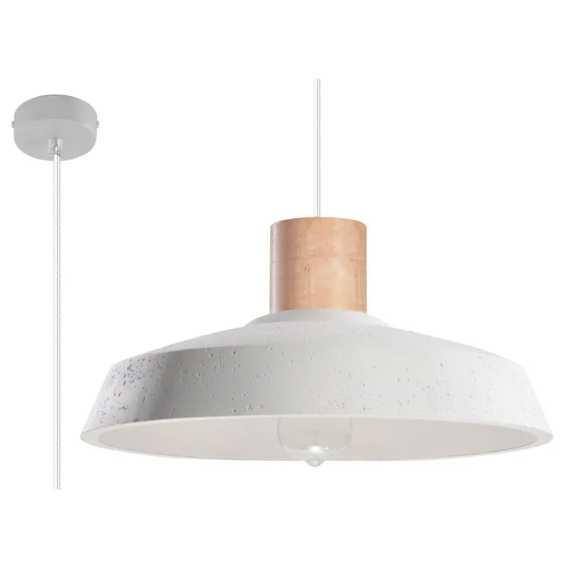 Suspension AFRA, béton/bois, blanc/naturel, E27