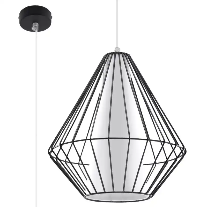 Suspension DEMI, acier/PVC, noir/blanc, E27