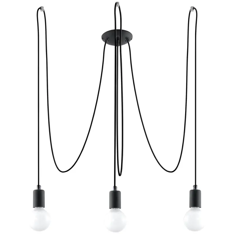 Suspension EDISON 3, acier/câble textile noir, E27