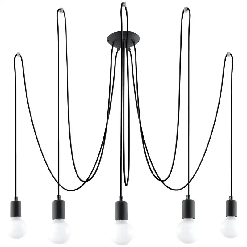 Suspension EDISON 5, acier/câble textile noir, E27