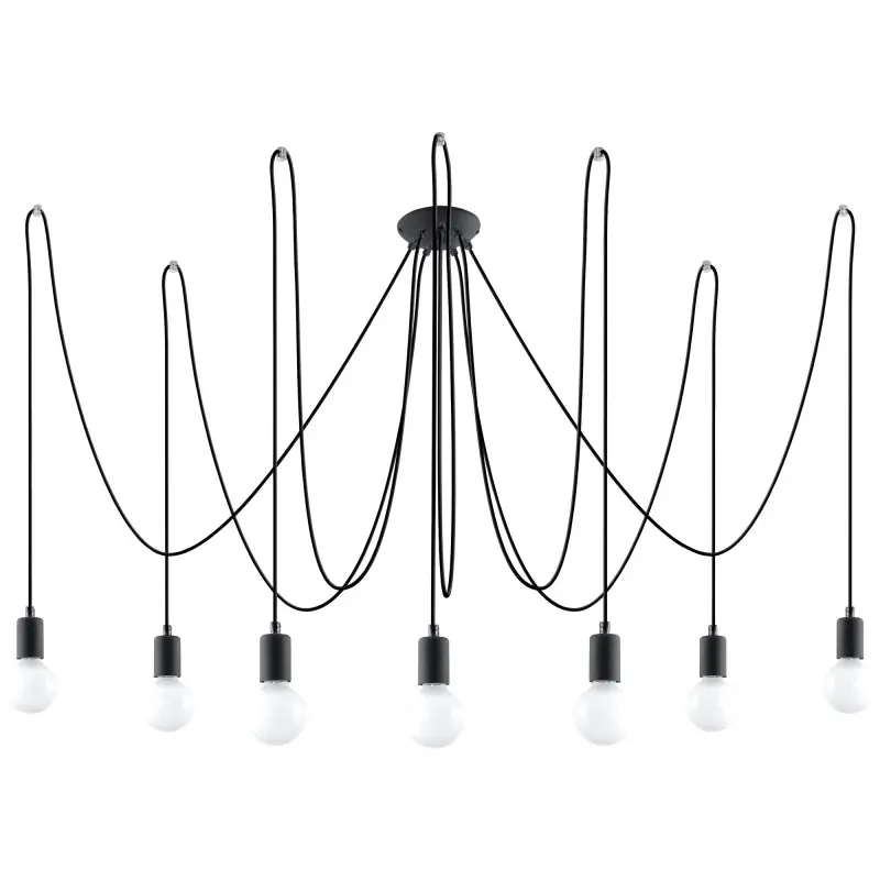 Suspension EDISON 7, acier/câble textile noir, E27