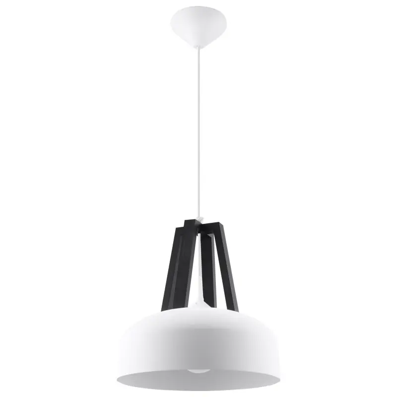 Suspension CASCO, acier/bois/plastique, blanc/noir, E27