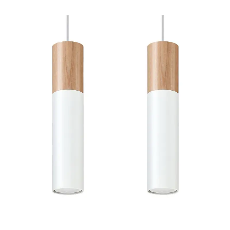 Suspension PABLO 2, acier/bois, blanc/naturel, GU10