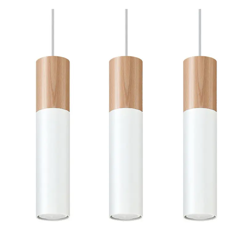 Suspension PABLO 3, acier/bois, blanc/naturel, GU10