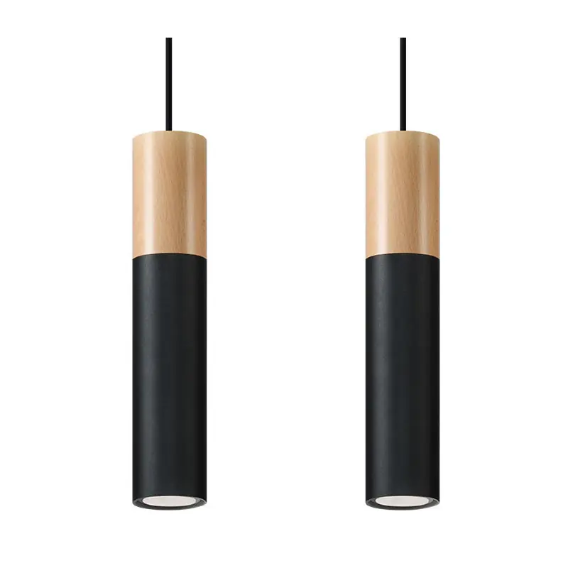 Suspension PABLO 2, acier/bois, noir/naturel, GU10