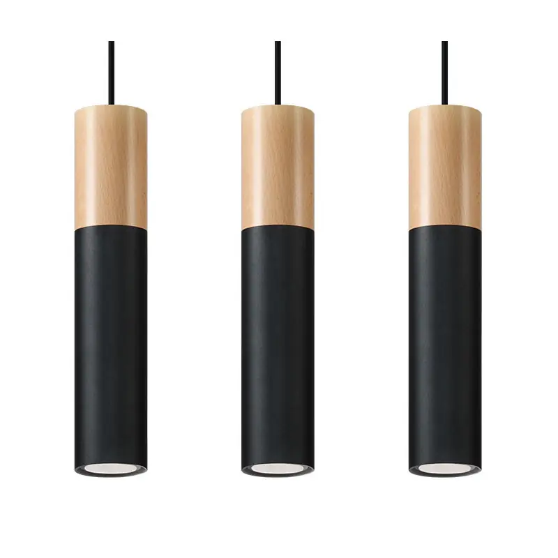 Suspension PABLO 3, acier/bois, noir/naturel, GU10