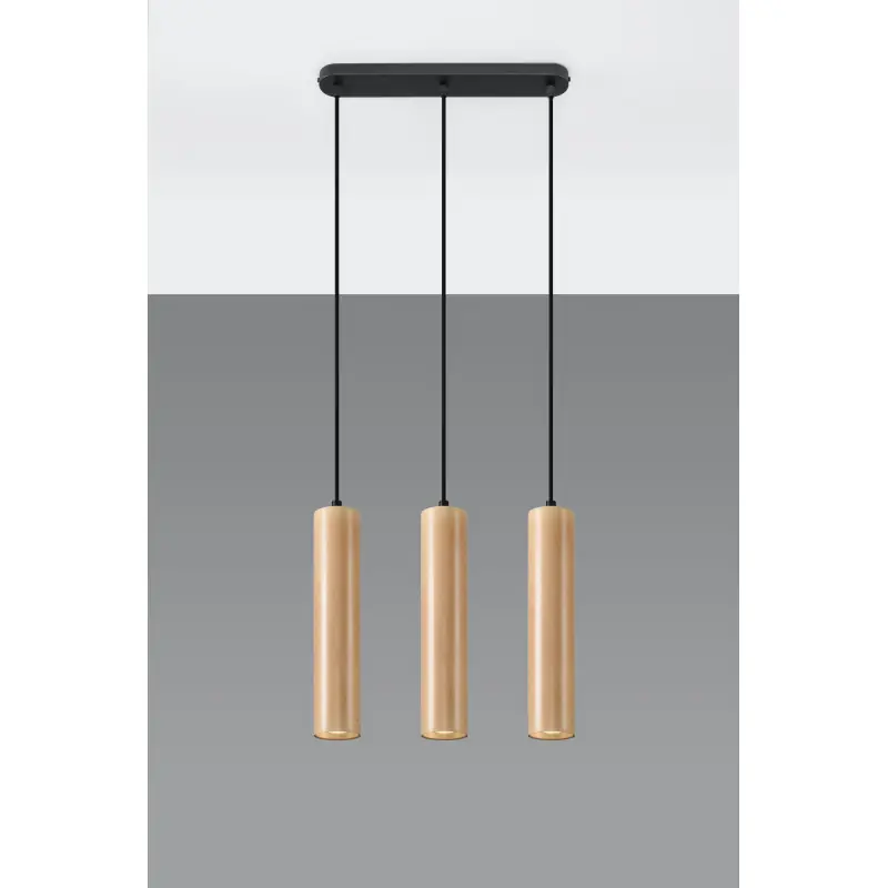 Suspension LINO 3, acier/bois, noir/naturel, GU10