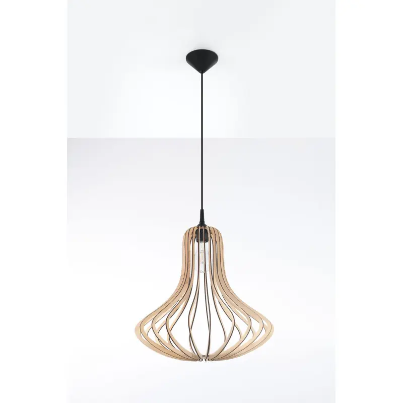 Suspension ELZA bois naturel/PVC, noir, E27