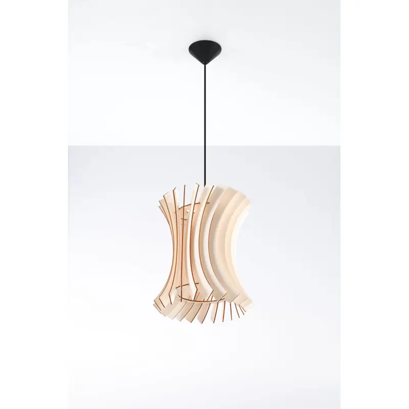 Suspension ORIANA bois naturel/PVC, noir, E27