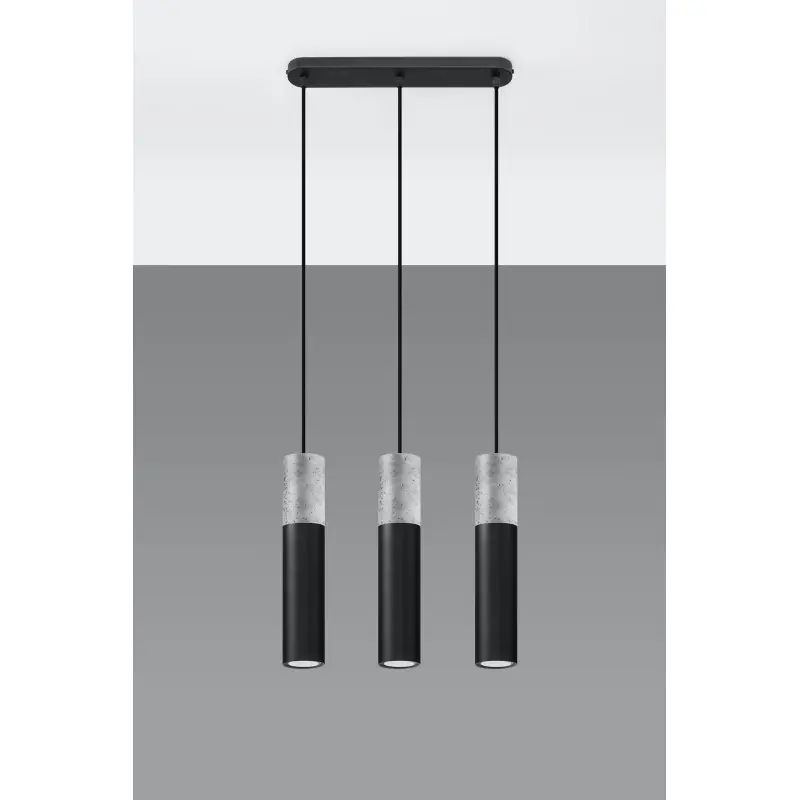Suspension BORGIO 3, acier/béton, noir/gris, GU10