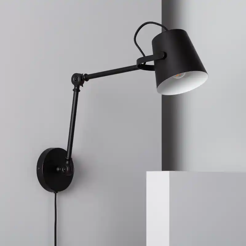 Applique murale noire culot e14 effet retro métal noir