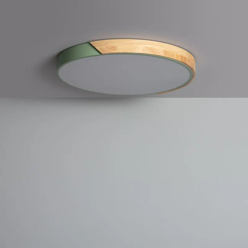 Plafonnier led 36w cct-50cm-3000k-4000k-6000k bois et métal vert