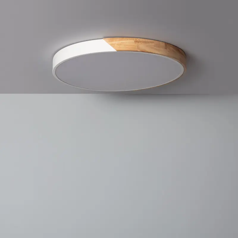 Plafonnier led 18w cct-30cm-3000k-4000k-6000k bois et métal blanc