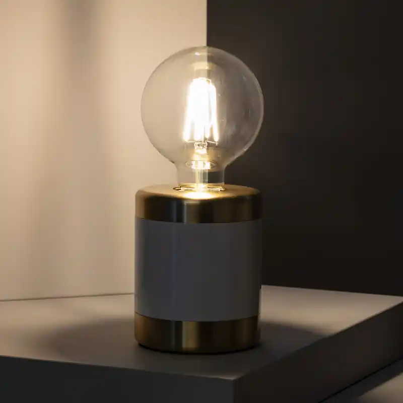 Lampe de table cylindre métal et or culot e27 blanc ou noir