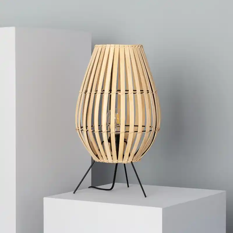 lampe a poser de table bambou culot e27 style cage