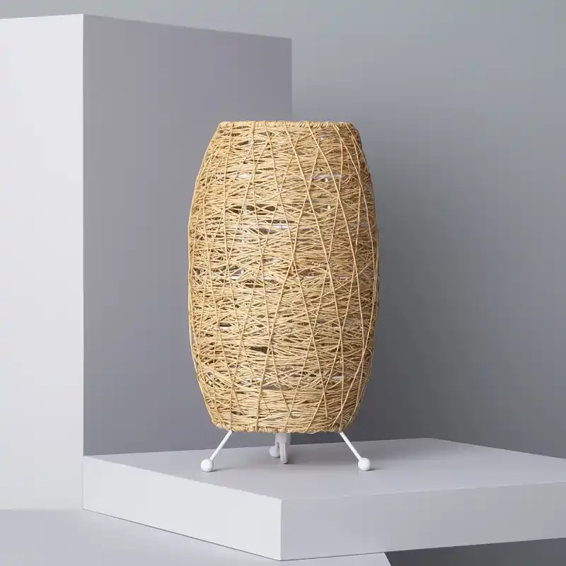 Lampe sur pied métal forme panier bois culot e27