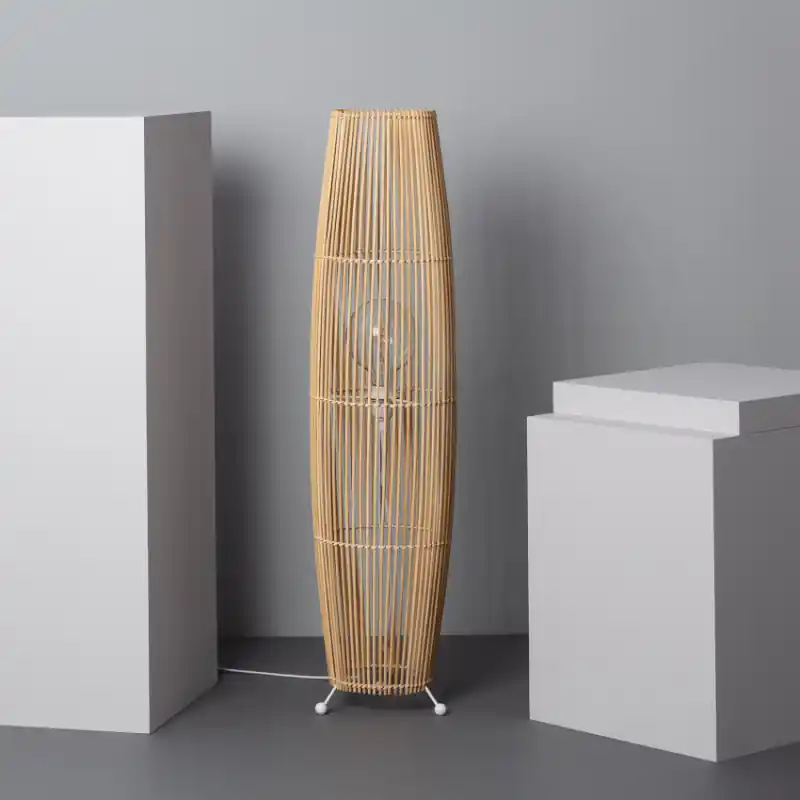 Lampadaire à poser bois bambou douille culot E27