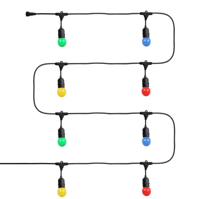 Guirlande noire guinguette fêtes foraine 5.5m-ip65 + 8 ampoules led 3w couleurs
