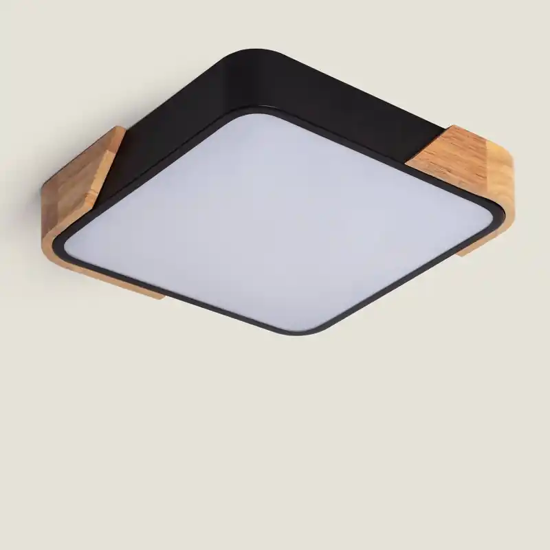 Plafonnier led 18w cct-32cm-3000k-4000k-6000k bois et métal noir