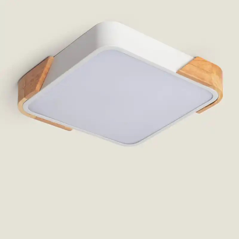 Plafonnier led 18w cct-32cm-3000k-4000k-6000k bois et métal blanc