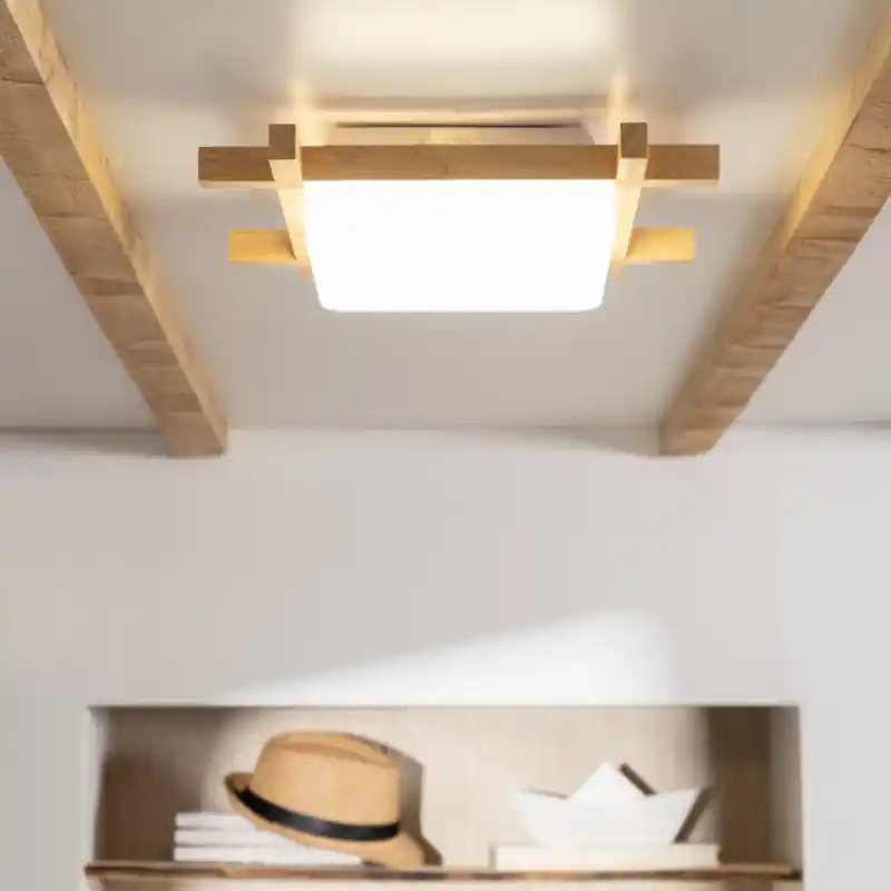 Plafonnier led 15w cct-40cm-3000k-4000k-6000k bois carré