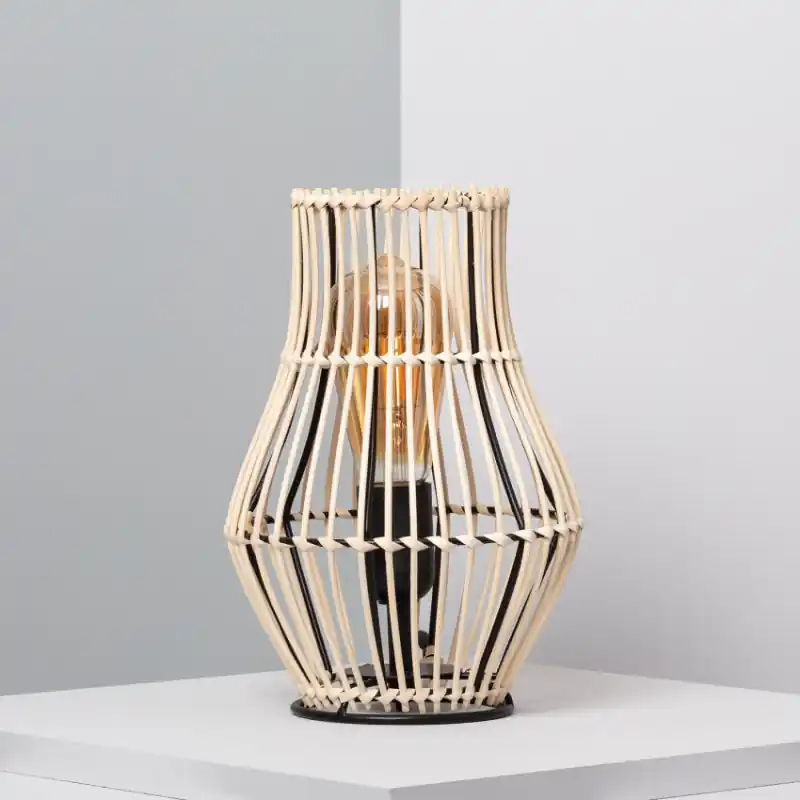 Lampe a poser de table rotin culot e27 style cage