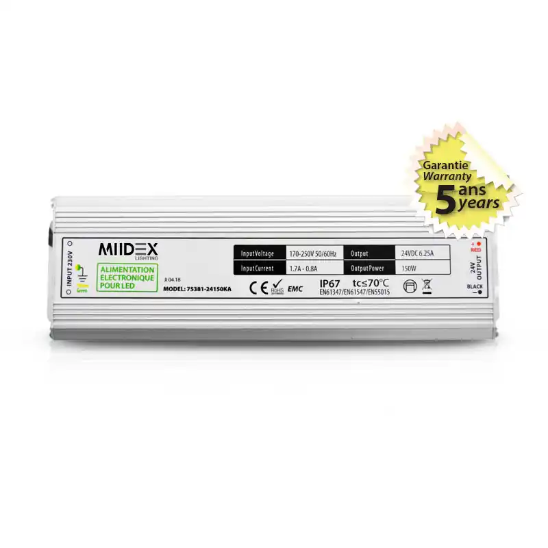 Alimentation pour LED 150W-24V DC - IP67 - GARANTIE 5 ANS