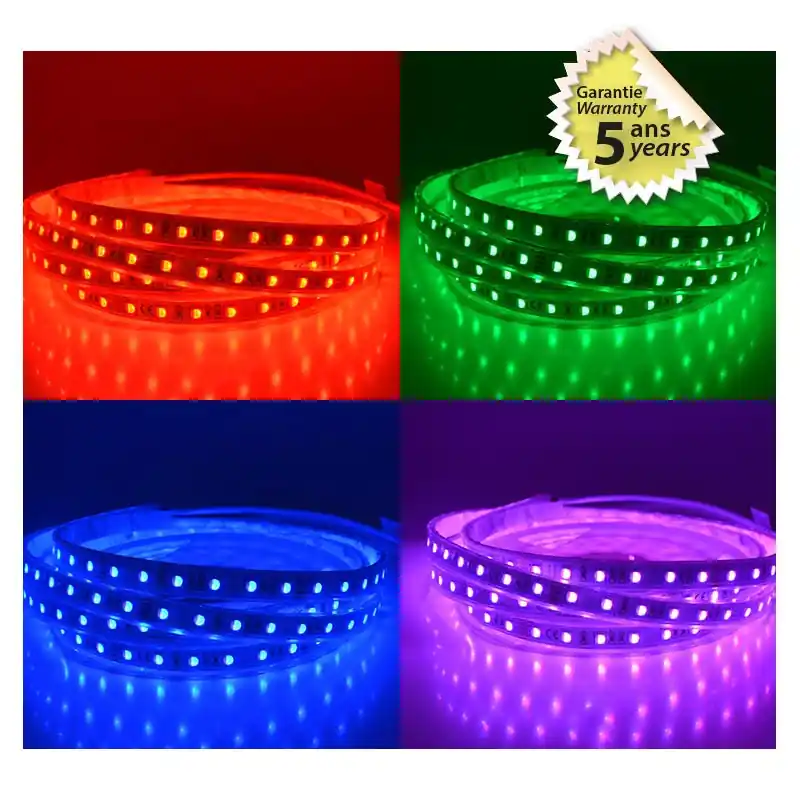 Bandeau LED RGB+4000K 5m 70 LED/m 2.5W/m IP67 - 24V - Garantie 5 ans