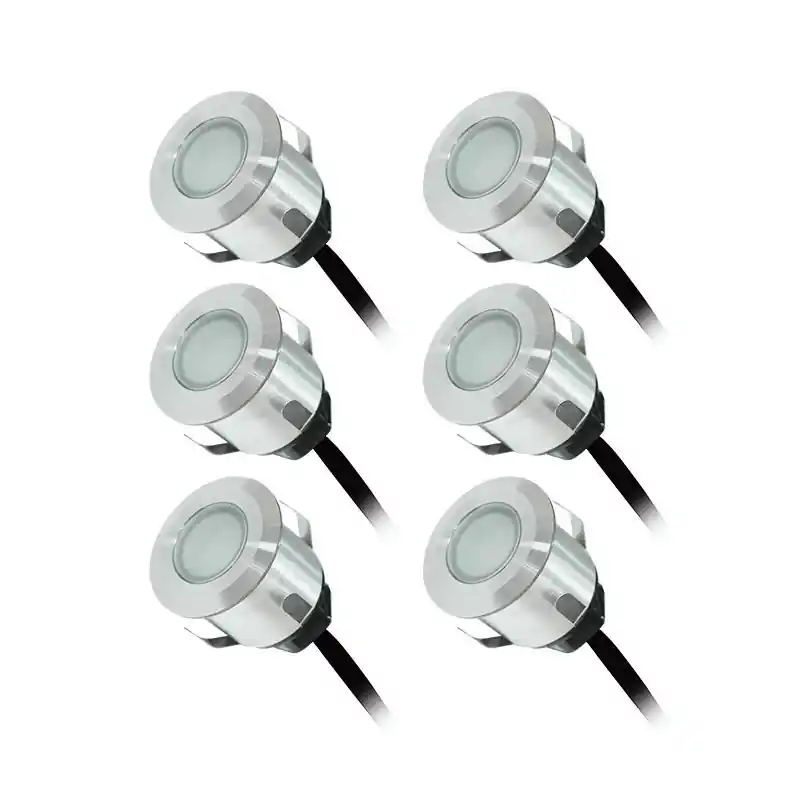 KIT SPOT LED TERRASSE 6 x 0,6 W 12V 3000 K ROND IP67 + ALIM 230 V