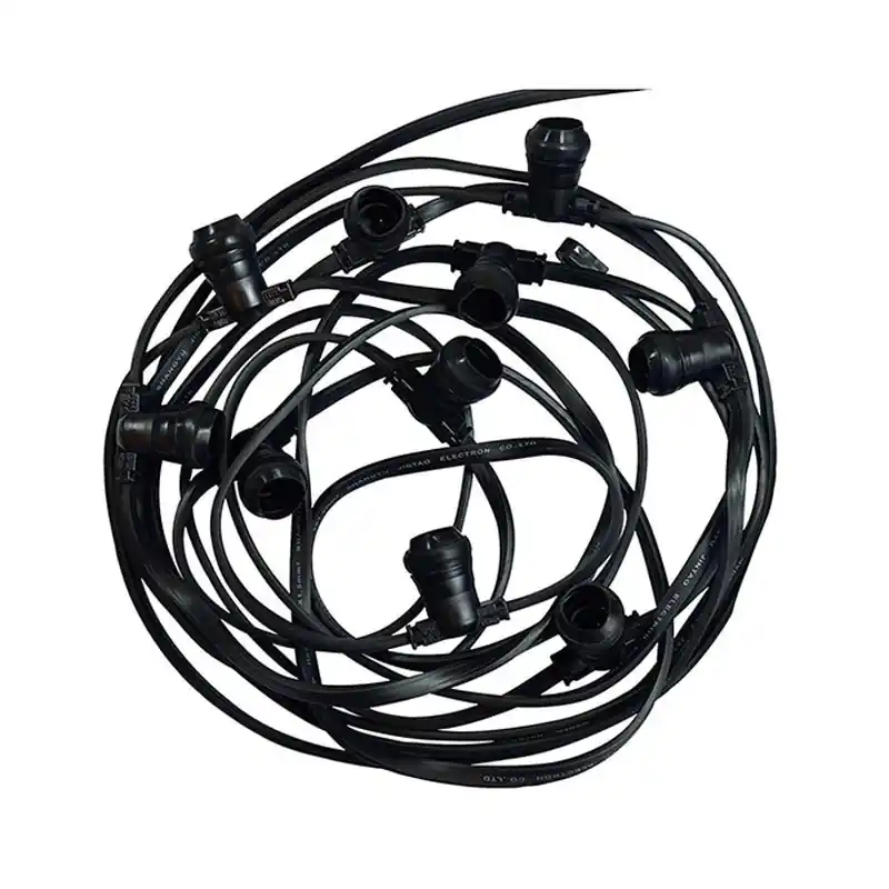 GUIRLANDE FORAINE CABLE PLAT NOIR 10 METRES 10 DOUILLES B22