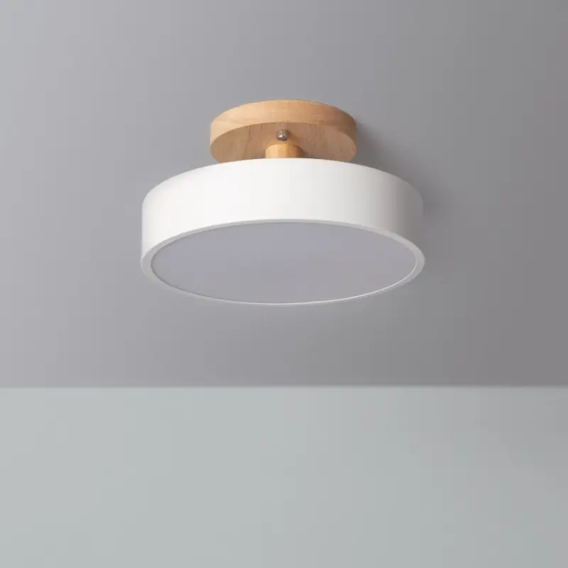 Plafonnier led 12w cct-23cm-3000k-4000k-6000k bois et métal blanc