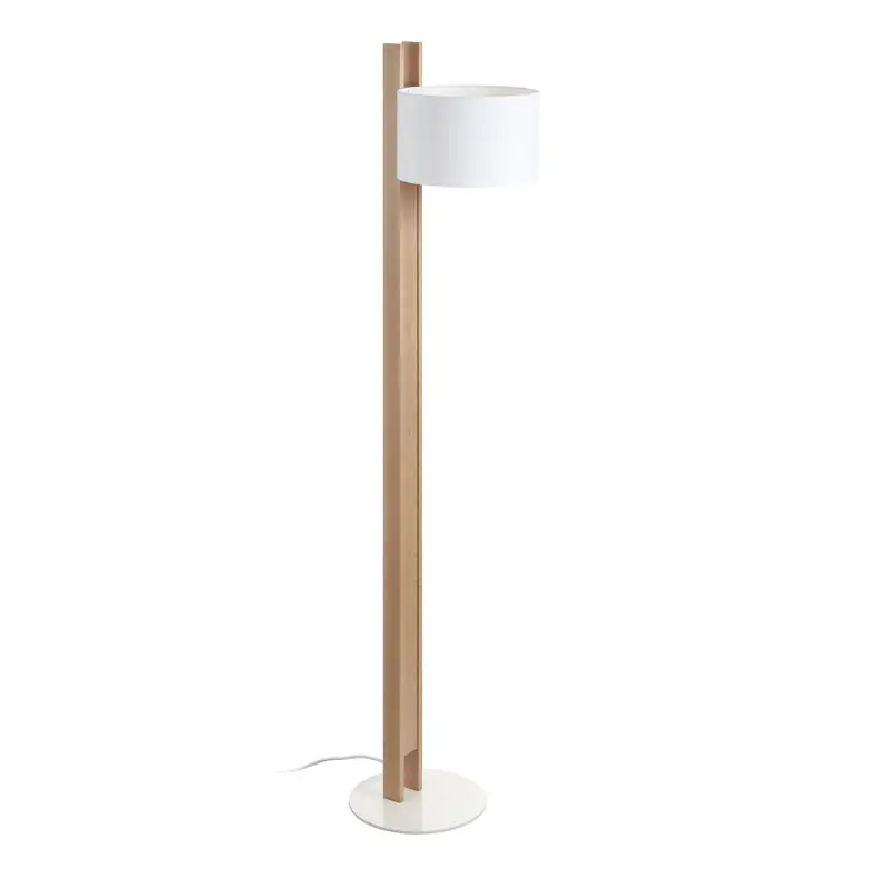 Lampadaire COMPACT E27 40W Coton blanc Bois de hêtre