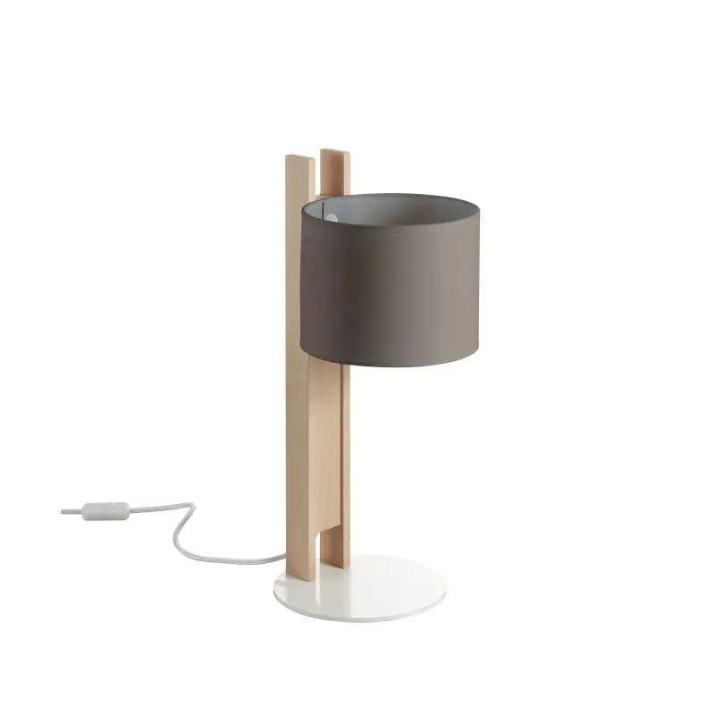 Lampe à poser COMPACT E27 40W Terre de coton Bois de hêtre