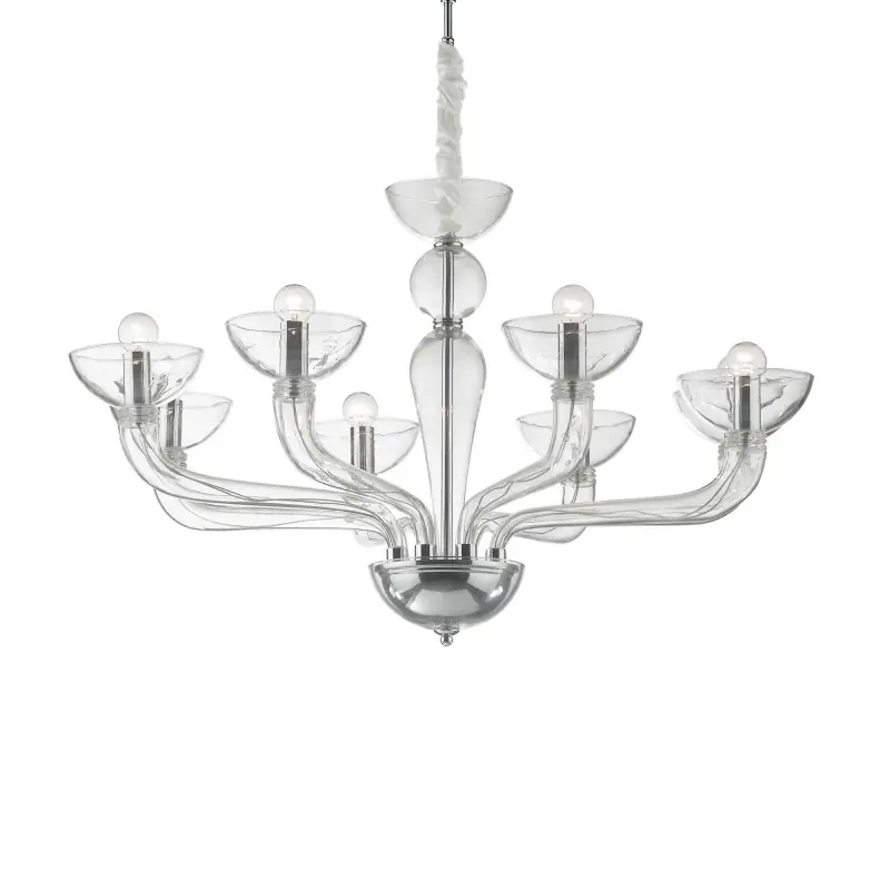 Lustre CASANOVA SP8 8 flammes E14 IP20 verre transparent 88cm