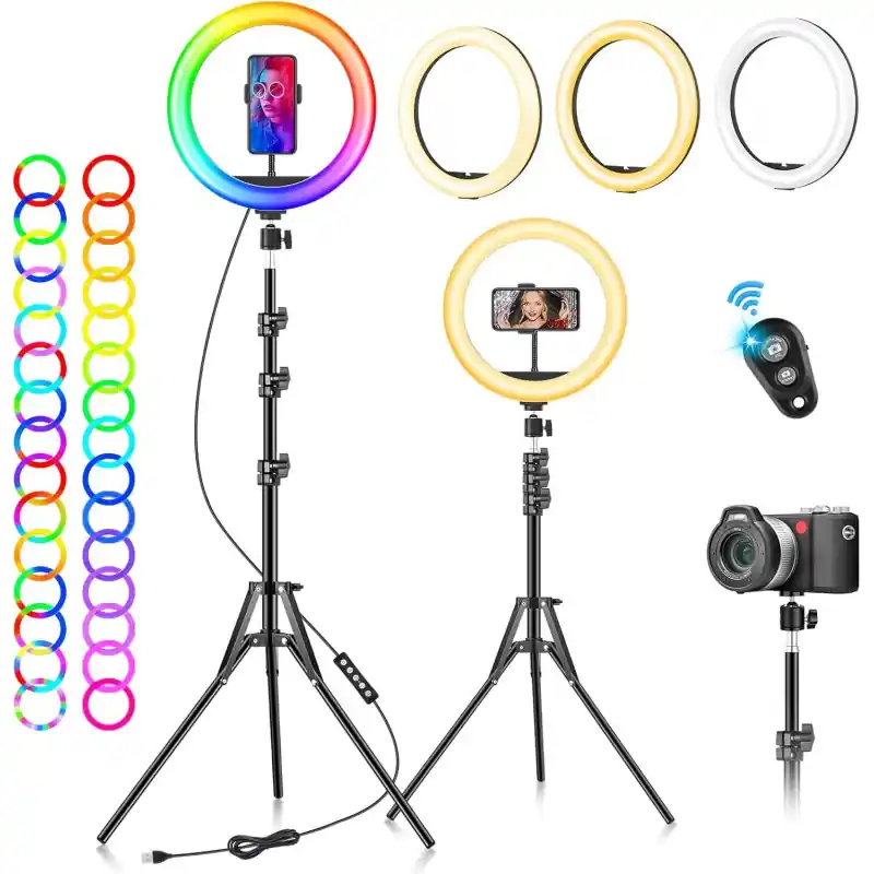 Trépied barre led couleurs anneaux selfie vidéo support smartphones