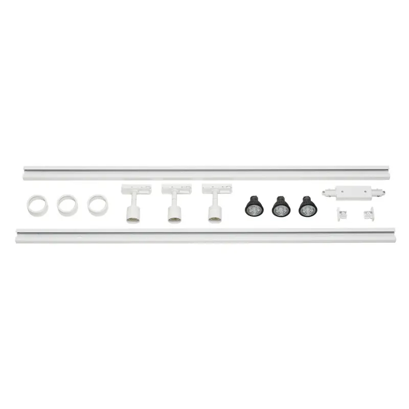 PURI TRACK, kit rail 1 all, blanc, GU10/LED GU10 51mm, 3x 12,9W, 2 rails de 1m, 3 spots, 1 connecteur et 2 embouts inclus