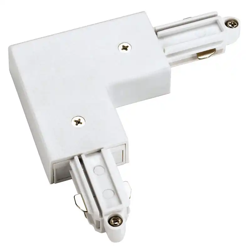 Connecteur d‘angle, terre extérieure, intérieur, pour rail 1 allumage en saillie, blanc, avec possibilité d‘alimentation