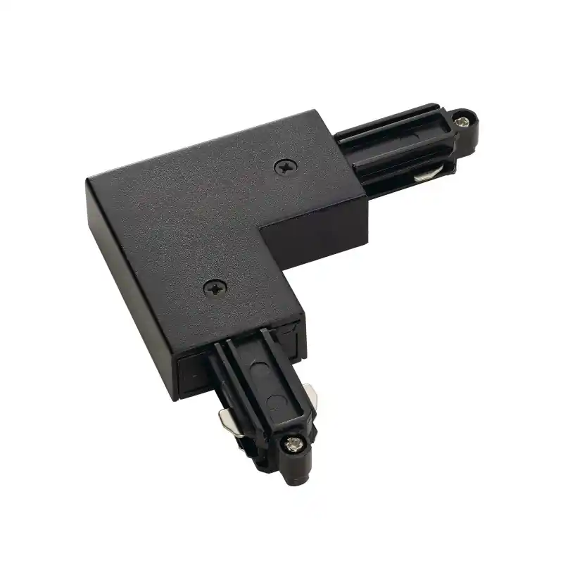 Connecteur d‘angle, terre extérieure, intérieur, pour rail 1 allumage en saillie, noir, avec possibilité d‘alimentation