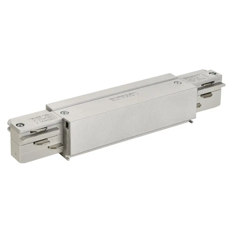 EUTRAC®, connecteur longitudinal avec possibilité d‘alimentation, intérieur, pour rail 3 allumages en saillie, gris