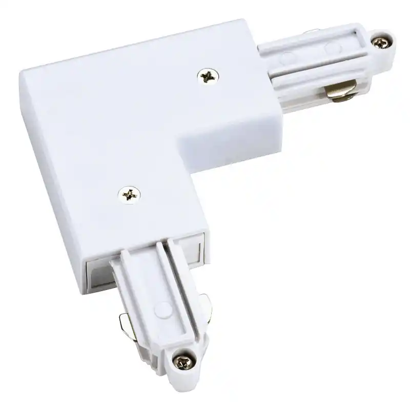 Connecteur d‘angle, terre intérieure, pour rail 1 allumage en saillie, blanc, avec possibilité d‘alimentation