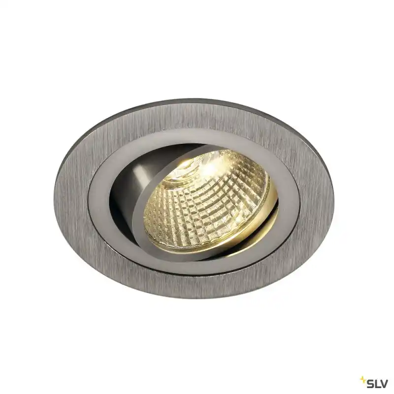 NEW TRIA 77, encastré de plafond intérieur, simple, rond, alu brossé, LED, 8W, 3000K, clips ressorts