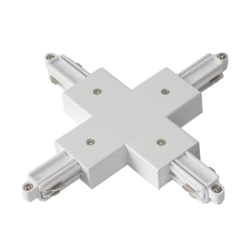 Connecteur en X, pour rail 1 allumage en saillie, intérieur, blanc, avec possibilité d‘alimentation