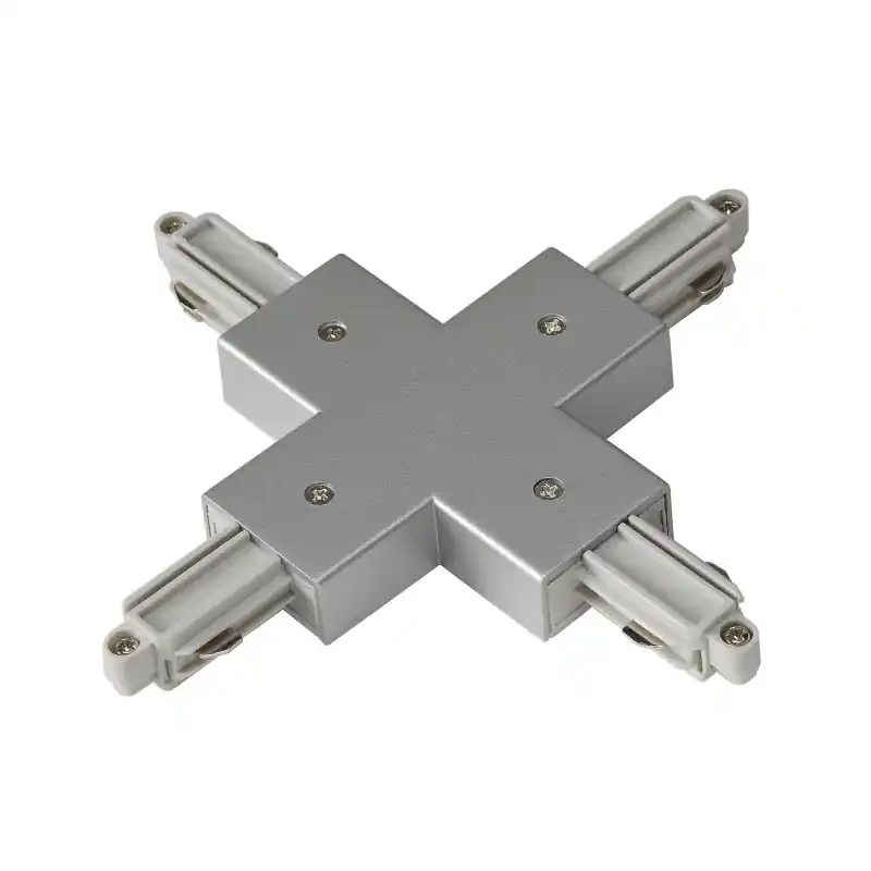 Connecteur en X, pour rail 1 allumage en saillie, intérieur, gris, avec possibilité d‘alimentation