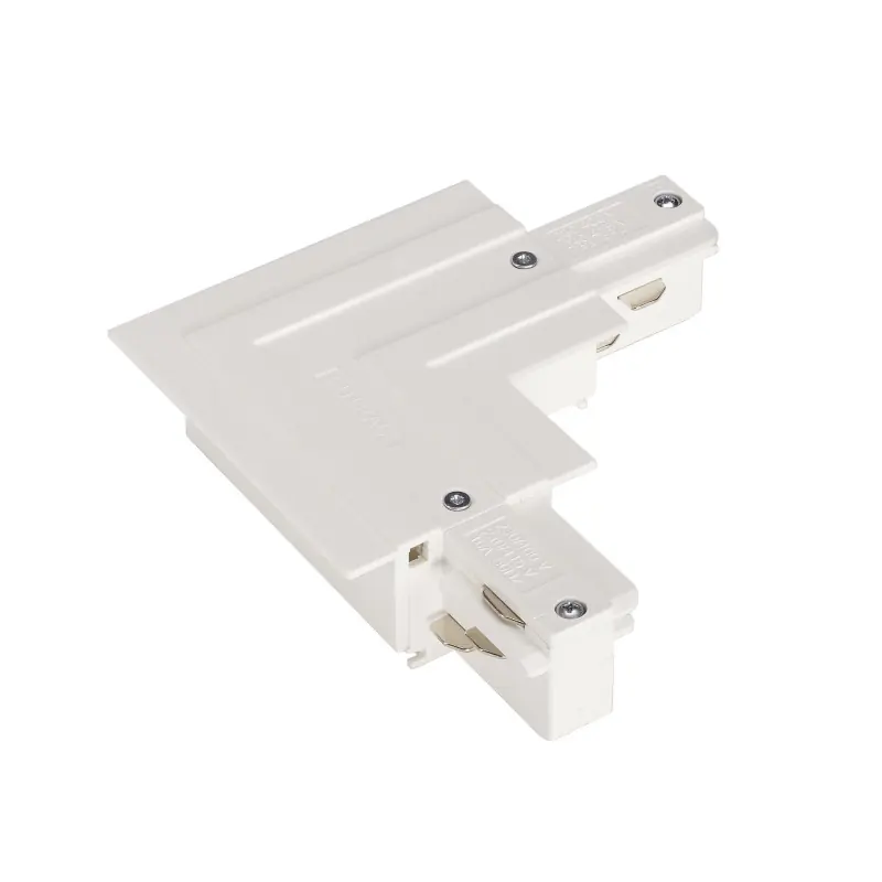 EUTRAC®, connecteur en L, terre extérieure, pour rail 3 allumages encastrable, blanc