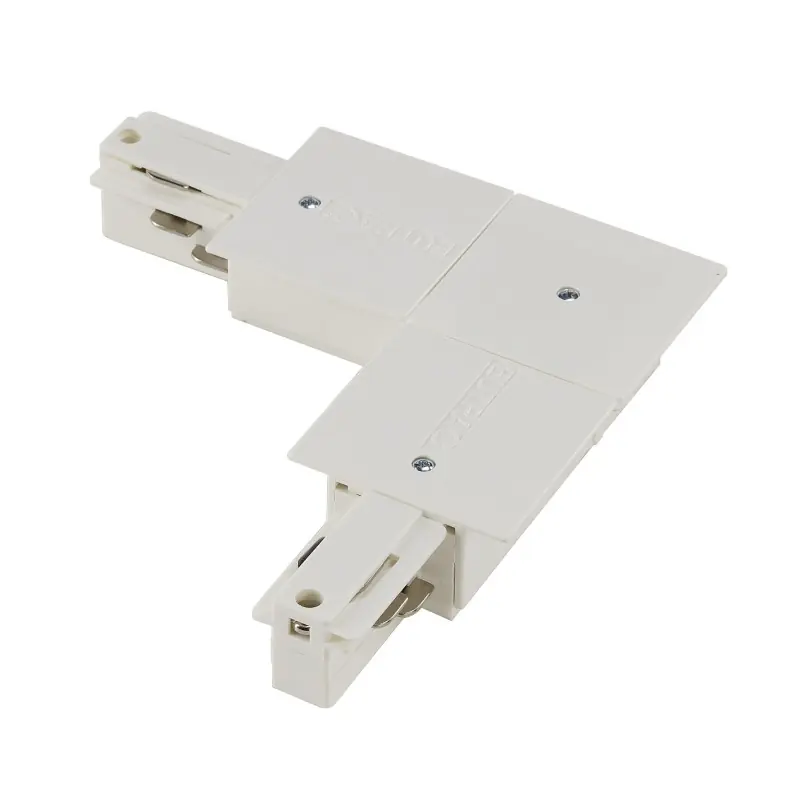 EUTRAC®, connecteur en L, terre intérieure, pour rail 3 allumages encastrable, blanc
