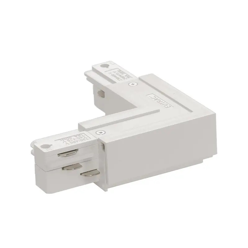 EUTRAC®, connecteur 90 deg , terre extérieure, pour rail 3 allumages en saillie, blanc